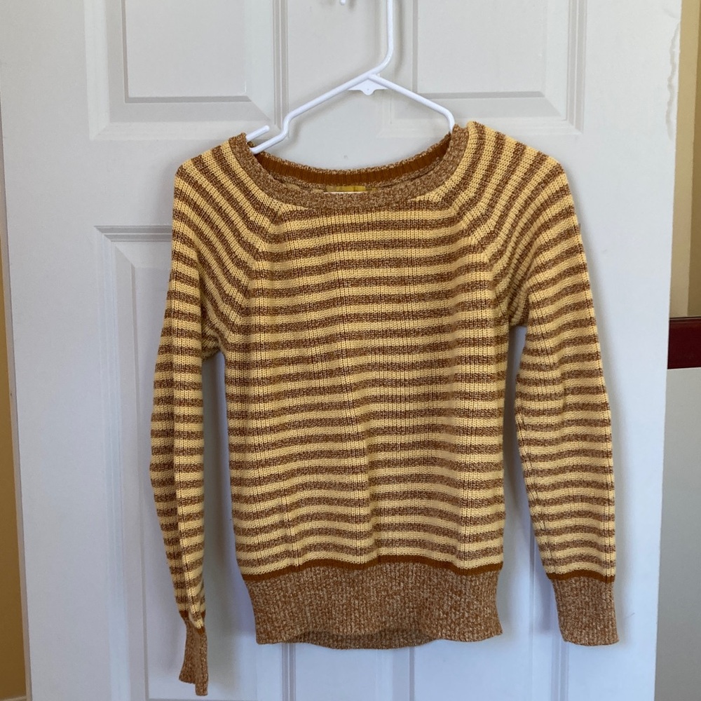 Prana Mustard and Brown Striped Women's Sweater